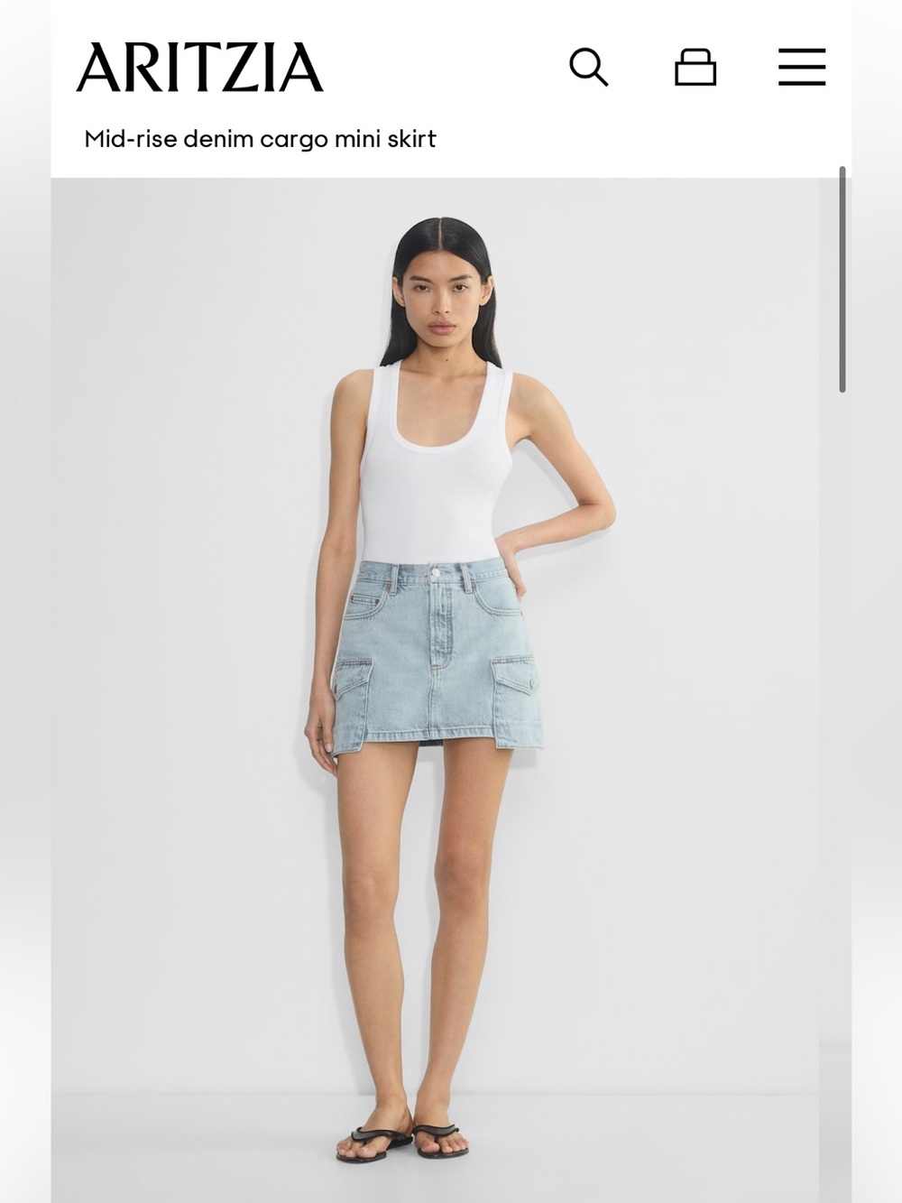 Aritzia Light Blue Mid-Rise Denim Cargo Mini Skirt